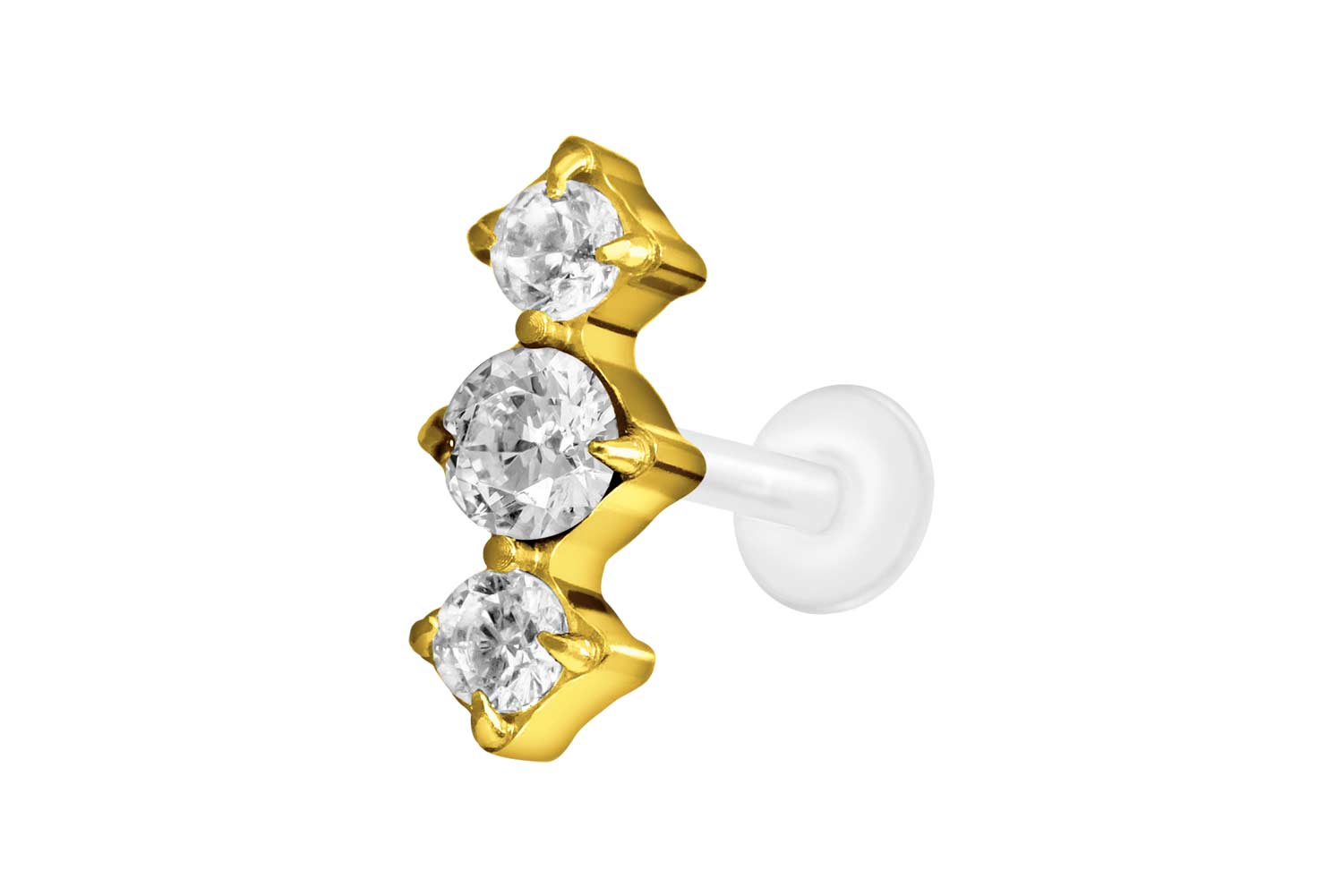 PTFE Labret Piercing mit Innengewinde + Titan-Aufsatz 3 EINGEFASSTE KRISTALLE